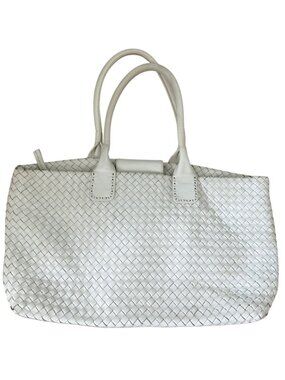 Donald J Pliner Women's Tote Bag White Leather Woven Coastal Summer Chic Resort